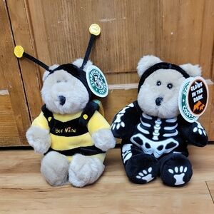 Starbucks 1999 "Be Mine" & "Skeleton" Plush 10in Bearista Bears Vintage